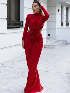 Dresses*Mew Mews Fashion Renwick Long Sleeve Flower Cutout Maxi Dress In Red