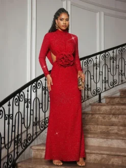 Dresses|Maxi Dresses*Mew Mews Fashion Renwick Long Sleeve Glitter Flower Cutout Dress