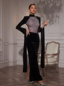Embellishment|Dresses*Embellishment Reon Rhinestone Velvet Maxi Dress