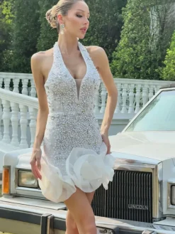 Embellishment|Dresses*Lu Yili Rhydian Halterneck Pearl Flower Mini Dress