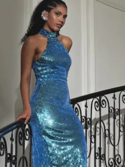 Dresses|Midi Dresses*Mew Mews Fashion Riddhi Halterneck Sequin Midi Dress In Blue