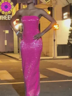 Dresses|Maxi Dresses*Mew Mews Fashion Ridley Rhinestone Maxi Dress In Hot Pink