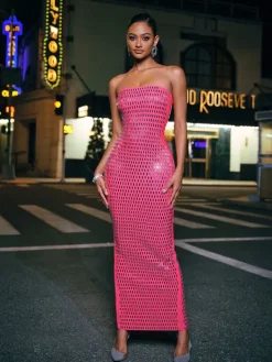Dresses|Maxi Dresses*Mew Mews Fashion Ridley Rhinestone Maxi Dress In Hot Pink