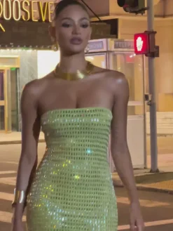 Dresses|Mini Dresses*Mew Mews Fashion Ridley Rhinestone Mesh Mini Dress In Green