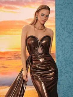 Dresses*Mew Mews Fashion Rina Strapless Metallic Draped Maxi Dress