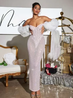 Embellishment|Dresses*Embellishment Roanya Strapless Rhinestone Corset Maxi Dress