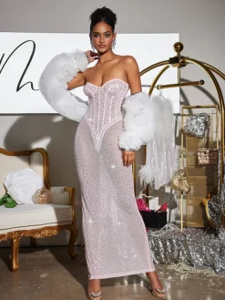 Embellishment|Dresses*Embellishment Roanya Strapless Rhinestone Corset Maxi Dress