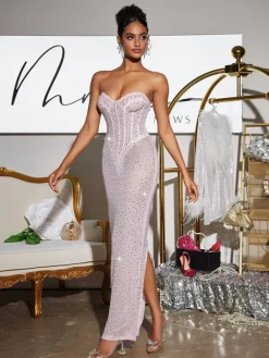 Embellishment|Dresses*Embellishment Roanya Strapless Rhinestone Corset Maxi Dress
