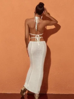 Dresses|Maxi Dresses*Mew Mews Fashion Rosalinda Halterneck Knit Maxi Dress In White