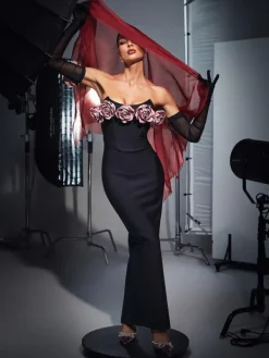 Dresses|Maxi Dresses*Bandage Rosanna Strapless Flower Corset Dress With Gloves