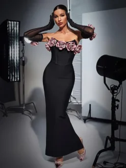 Dresses|Maxi Dresses*Bandage Rosanna Strapless Flower Corset Dress With Gloves