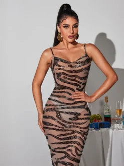 Embellishment|Dresses*Embellishment Roshon Animal Printed Rhinestone Maxi Dress