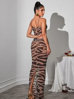 Embellishment|Dresses*Embellishment Roshon Animal Printed Rhinestone Maxi Dress
