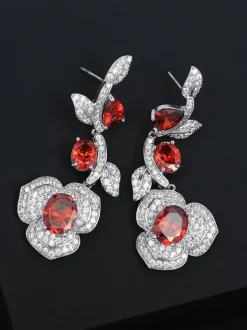 Earrings*Mew Mews Fashion Rote Crystal Flower Drop Earrings