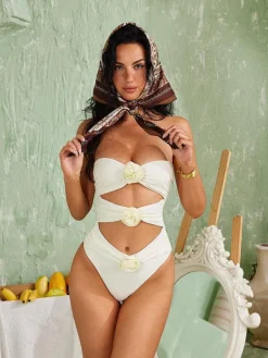 One Piece|Swimwear*Mew Mews Fashion Rox Strapless Flower One Piece Swimsuit