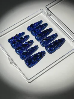 Press On Nails*Mew Mews Fashion Royal Blue Crystal Stilleto Handmade Press On Nails