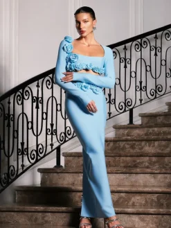 Sets & Co-ords*Bandage Rufus Flower Skirt Set In Blue