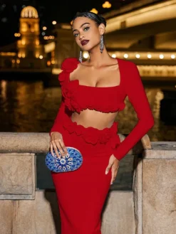Sets & Co-ords*Bandage Rufus Flower Skirt Set In Red