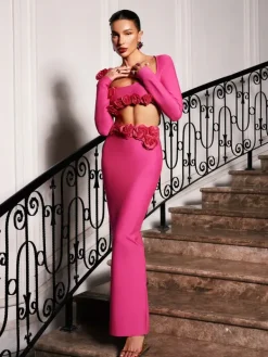 Sets & Co-ords*Bandage Rufus Flower Skirt Set In Hot Pink