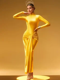 Dresses|Maxi Dresses*Mew Mews Fashion Rumaysa Long Sleeve Twisted Maxi Dress In Gold