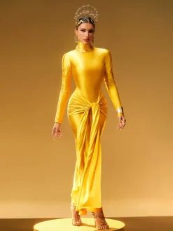 Dresses|Maxi Dresses*Mew Mews Fashion Rumaysa Long Sleeve Twisted Maxi Dress In Gold