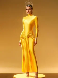 Dresses|Maxi Dresses*Mew Mews Fashion Rumaysa Long Sleeve Twisted Maxi Dress In Gold