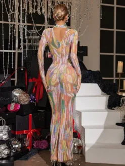 Maxi Dresses|Dresses*W Jia Rupok Turtleneck Rhinestone Maxi Dress