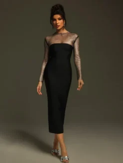 Dresses|Midi Dresses*Bandage Ruzevich Long Sleeve Crystal Midi Dress