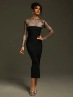 Dresses|Midi Dresses*Bandage Ruzevich Long Sleeve Crystal Midi Dress