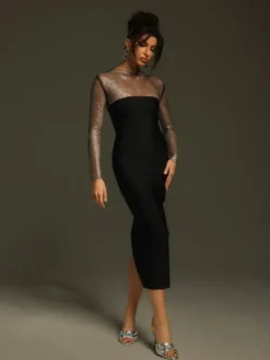 Dresses|Midi Dresses*Bandage Ruzevich Long Sleeve Crystal Midi Dress