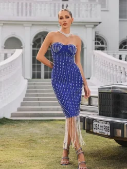 Dresses|Midi Dresses*Bandage Ryxalia Strapless Pearl Midi Dress