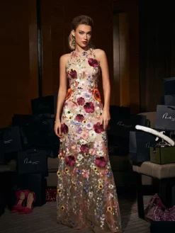 Embellishment|Dresses*Lu Yili Saige Sleeveless Mesh Flower Maxi Dress In Blush