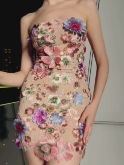 Dresses|Mini Dresses*Mew Mews Fashion Saige Strapless Flower Embroidered Mini Dress