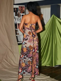Dresses|Maxi Dresses*Mew Mews Fashion Saige Strapless Flower Embroidered Sequin Dress