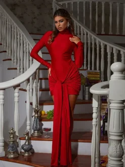 Dresses|Mini Dresses*Mew Mews Fashion Samantha Long Sleeve Draped Mini Dress