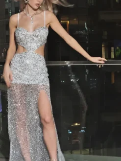 Dresses|Maxi Dresses*Mew Mews Fashion Santino Spaghetti Cutout Sequin Maxi Dress