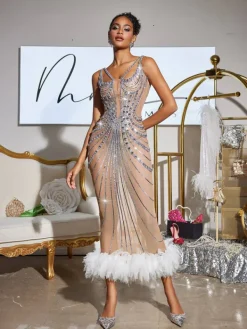 Embellishment|Maxi Dresses*Embellishment O/S Sarita Tulle Trimmed Sequin Maxi Dress