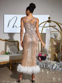 Embellishment|Maxi Dresses*Embellishment O/S Sarita Tulle Trimmed Sequin Maxi Dress