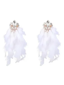 Earrings*Mew Mews Fashion Sayda Rhinestone Feather Earrings