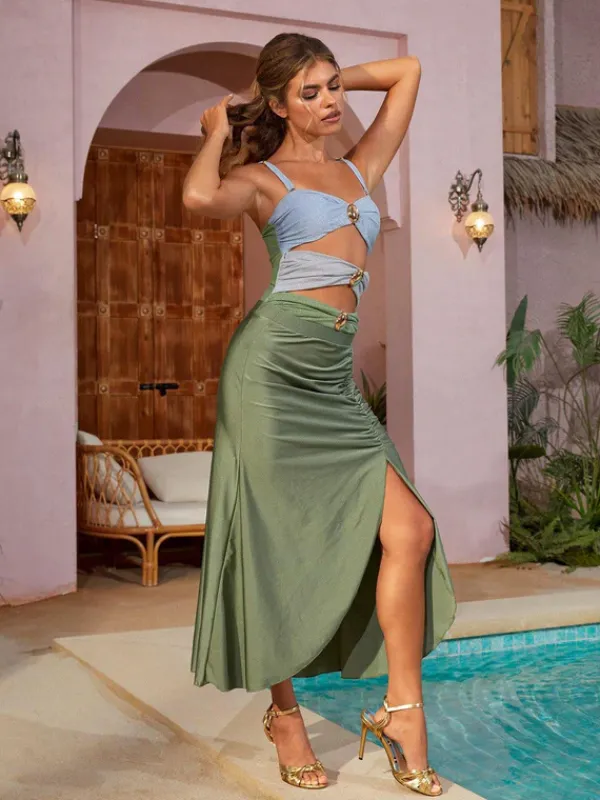 Bikini Sets*Mew Mews Fashion Sayer Color Clash Swimwear Two Piece Set