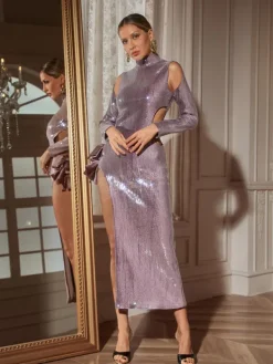 Dresses|Maxi Dresses*Mew Mews Fashion Seabi Long Sleeve Sequin Cutout Maxi Dress
