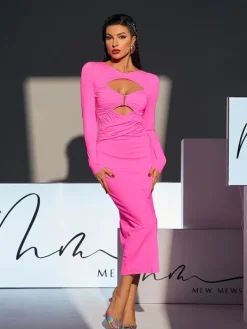 Dresses|Midi Dresses*Mew Mews Fashion Seamus Long Sleeve Cutout Twisted Dress