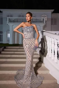 Embellishment|Dresses*Embellishment Sean Strapless Rhinestone Mesh Maxi Dress