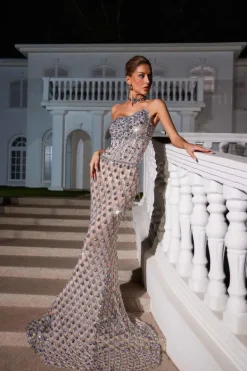 Embellishment|Dresses*Embellishment Sean Strapless Rhinestone Mesh Maxi Dress