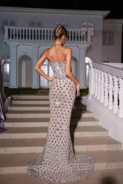 Embellishment|Dresses*Embellishment Sean Strapless Rhinestone Mesh Maxi Dress
