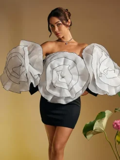 Dresses*Mew Mews Fashion Selasi Off Shoulder Flower Mini Dress