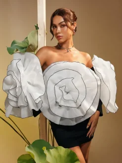 Dresses*Mew Mews Fashion Selasi Off Shoulder Flower Mini Dress