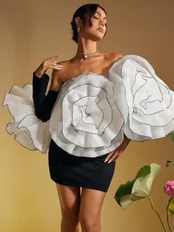 Dresses*Mew Mews Fashion Selasi Off Shoulder Flower Mini Dress