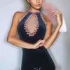 Dresses|Mini Dresses*W Jia Seraphiel Halterneck Crystal Feather Velvet Mini Dress