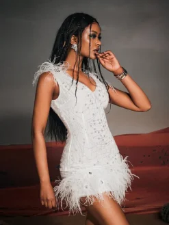 Dresses|Mini Dresses*Mew Mews Fashion Shaquille Sequin Feather Mini Dress